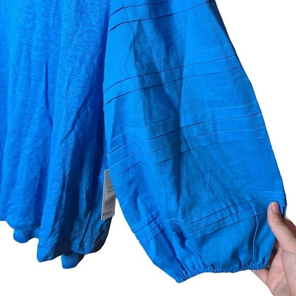 NEW Chico's Linen Puff Balloon Sleeve Blouse Lightweight Bright Blue 4/XXL - Picture 2 of 6